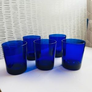 Vintage Reims Rocks Glass Set of 5 Cobalt Blue